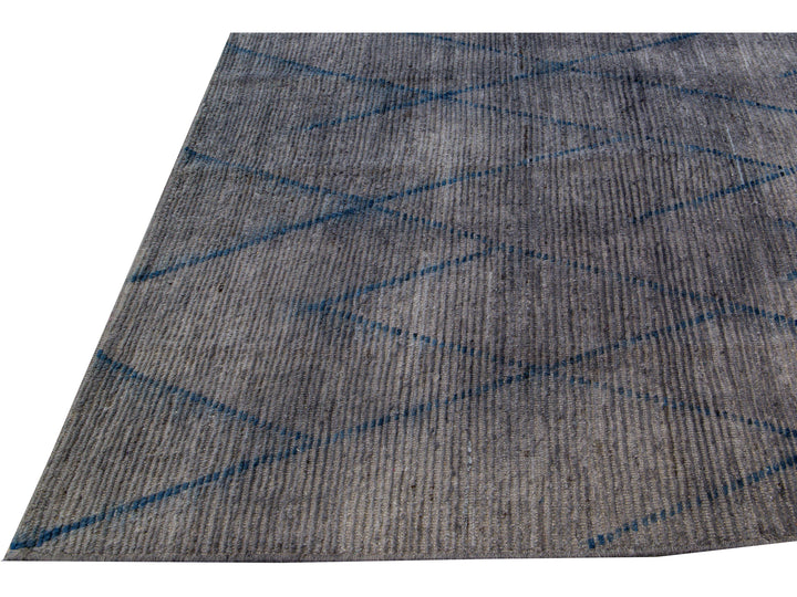 Modern Moroccan Style Handmade Tribal Gray Oversize Wool Rug