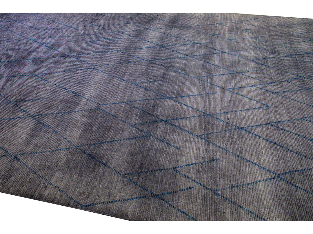 Modern Moroccan Style Handmade Tribal Gray Oversize Wool Rug