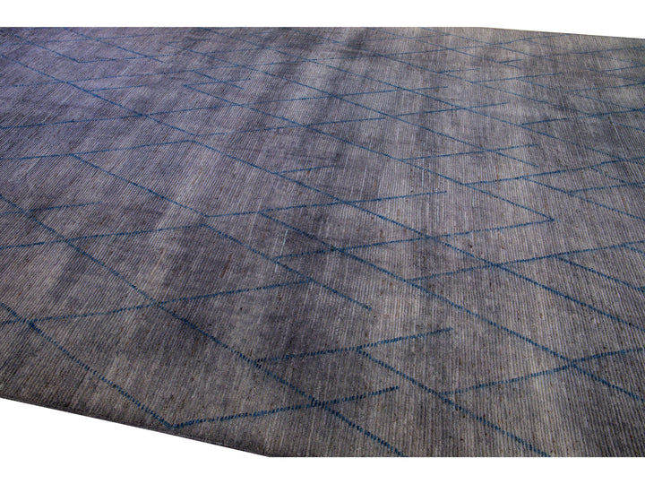 Modern Moroccan Style Handmade Tribal Gray Oversize Wool Rug