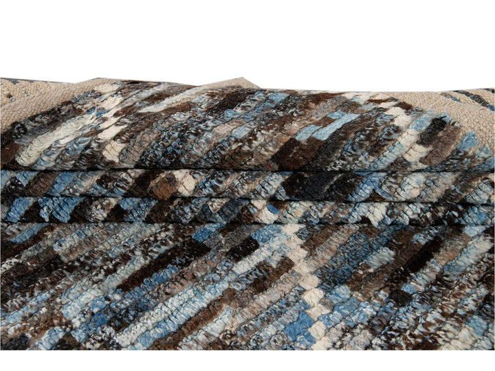 Modern Moroccan-Style Room Size Wool Rug 7 X 9