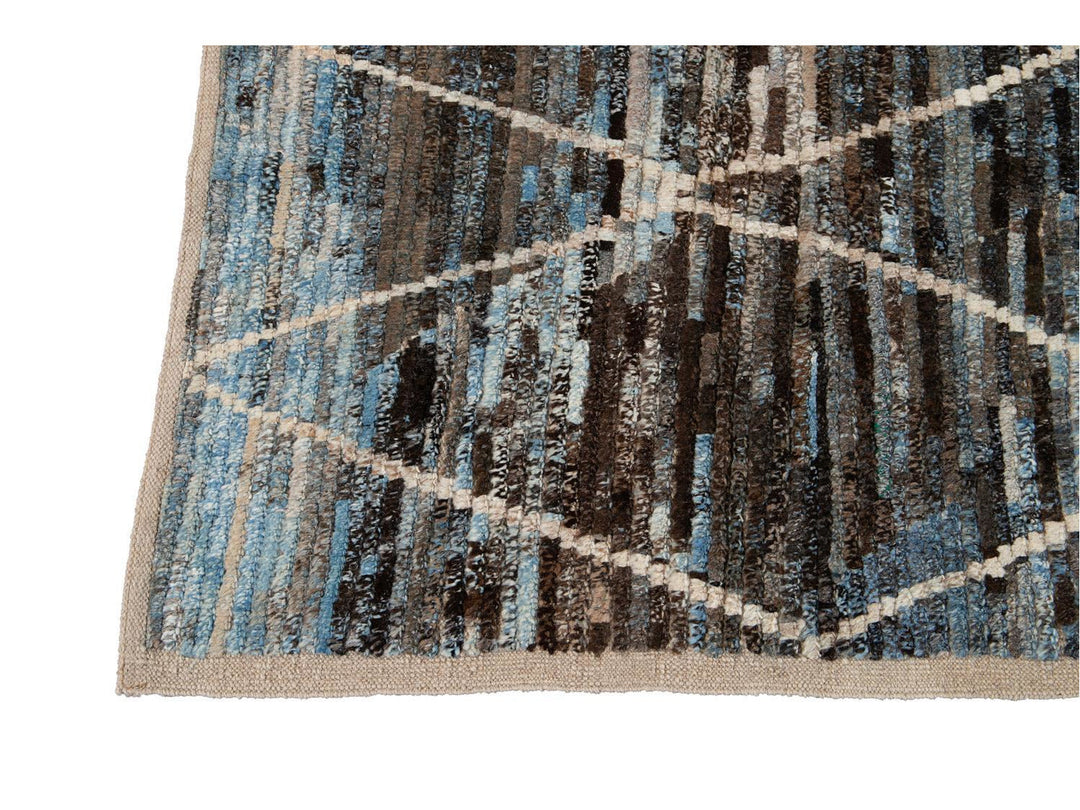 Modern Moroccan-Style Room Size Wool Rug 7 X 9