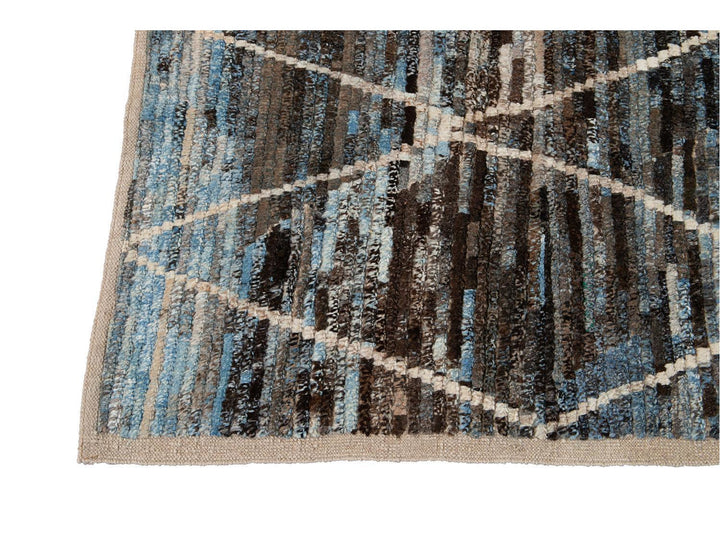 Modern Moroccan-Style Room Size Wool Rug 7 X 9