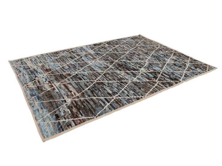 Modern Moroccan-Style Room Size Wool Rug 7 X 9