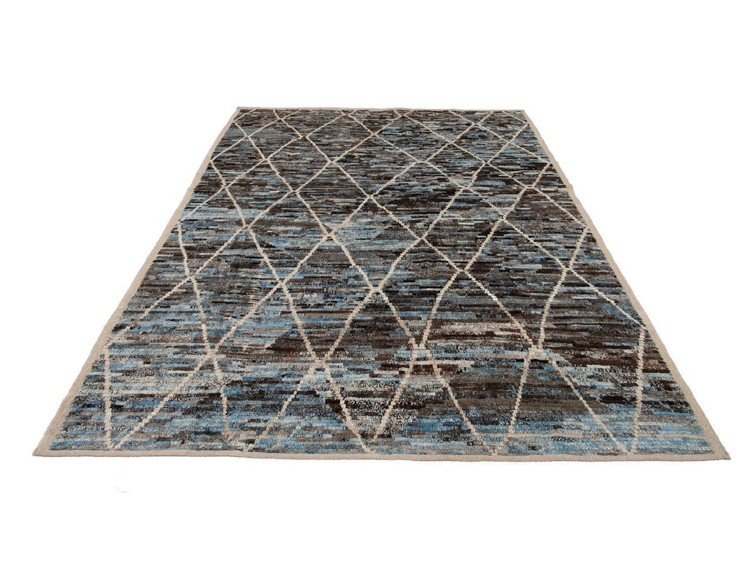 Modern Moroccan-Style Room Size Wool Rug 7 X 9