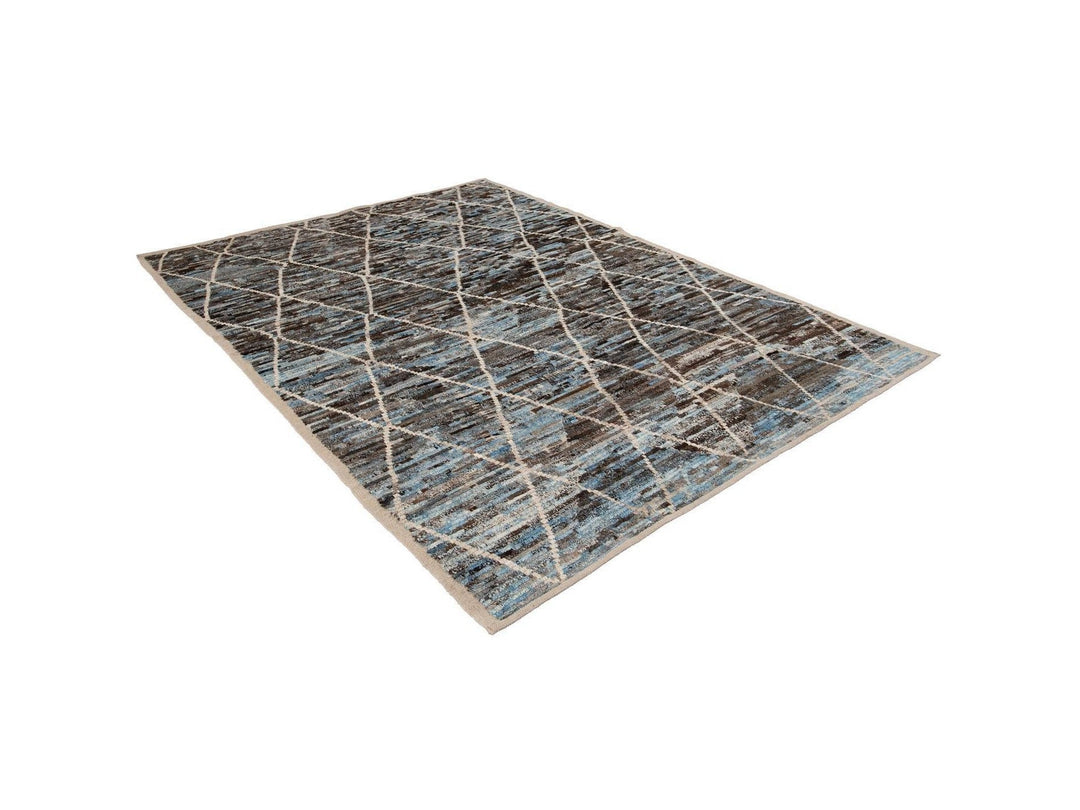 Modern Moroccan-Style Room Size Wool Rug 7 X 9