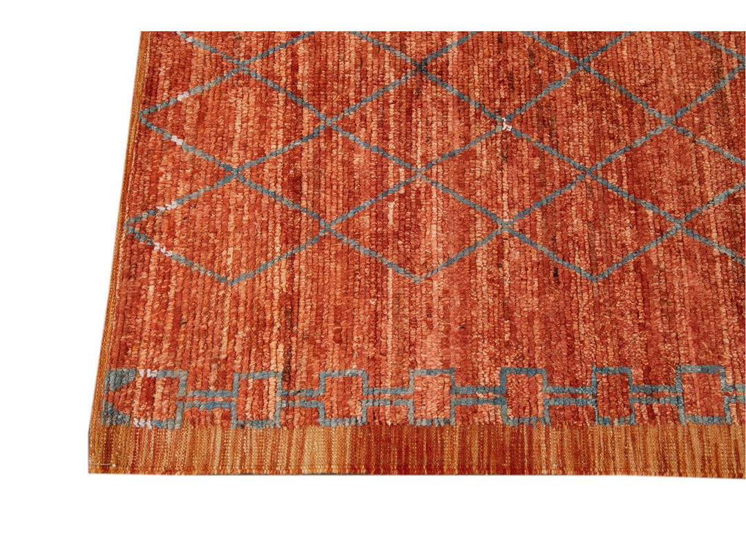 Modern Moroccan-Style Tribal Wool Rug 9 X 10