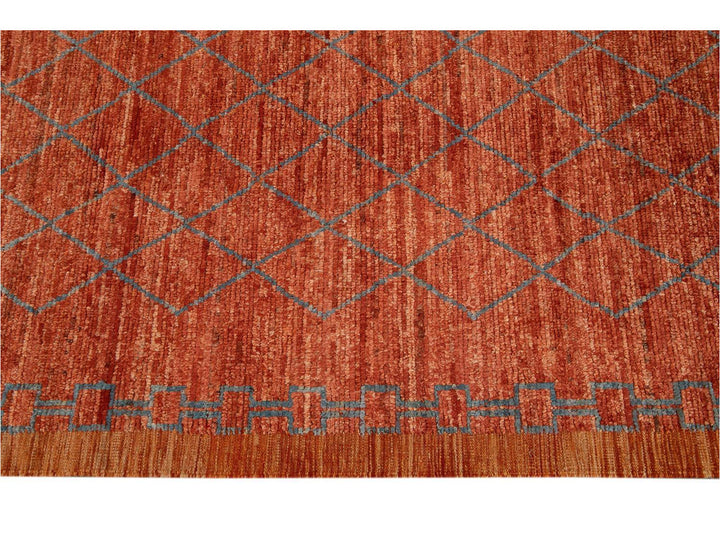 Modern Moroccan-Style Tribal Wool Rug 9 X 10