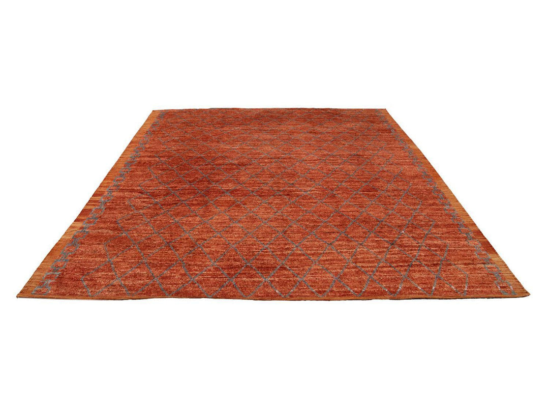Modern Moroccan-Style Tribal Wool Rug 9 X 10