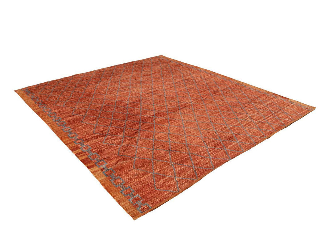 Modern Moroccan-Style Tribal Wool Rug 9 X 10