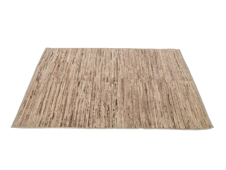 Modern Beige Moroccan-Style Wool Rug 4 X 5