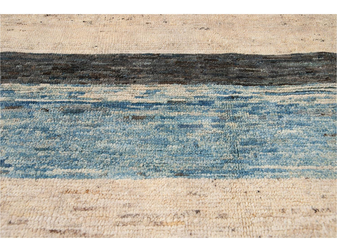 Modern Moroccan-Style Striped Wool Rug 8 X 10