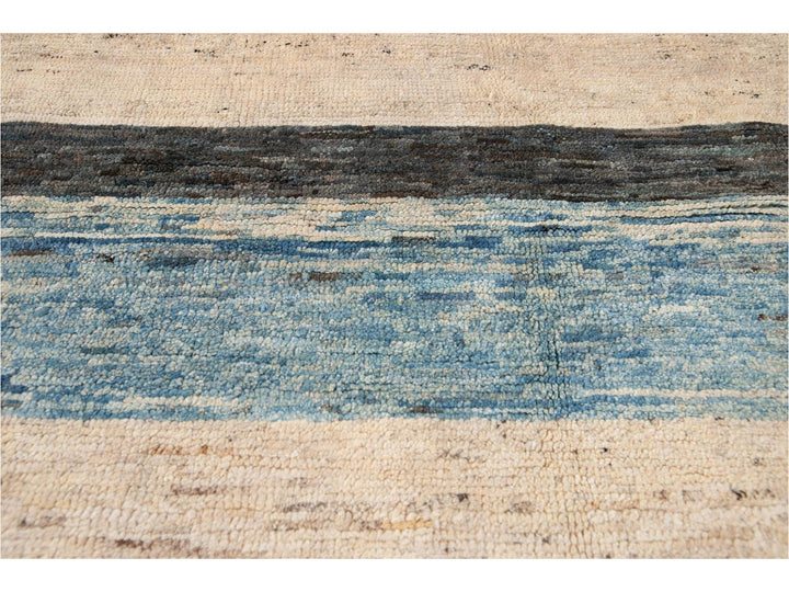 Modern Moroccan-Style Striped Wool Rug 8 X 10
