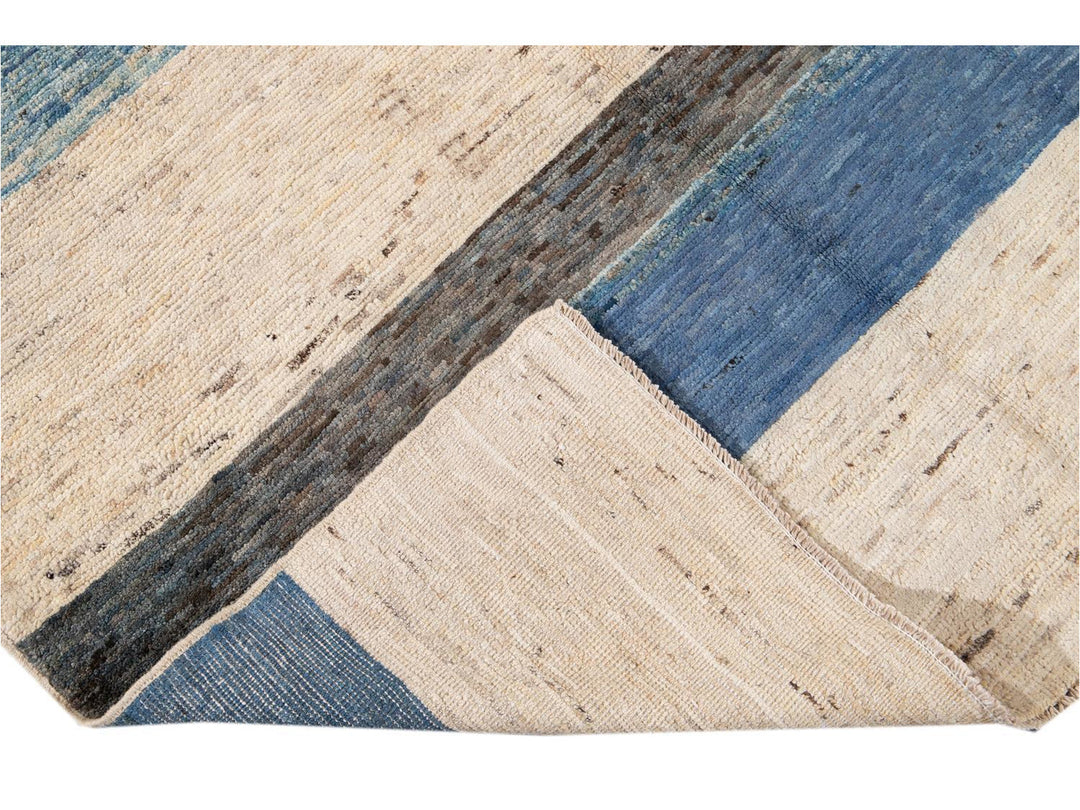 Modern Moroccan-Style Striped Wool Rug 8 X 10