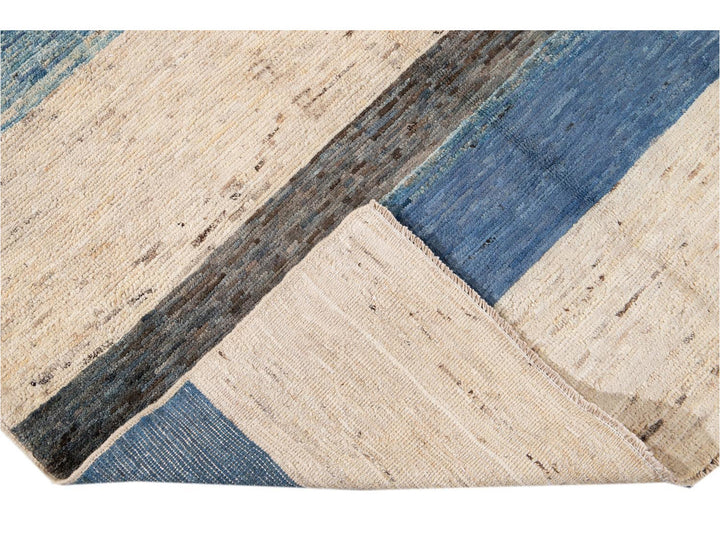 Modern Moroccan-Style Striped Wool Rug 8 X 10