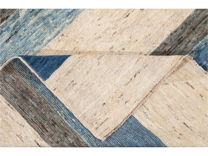 Modern Moroccan-Style Striped Wool Rug 8 X 10