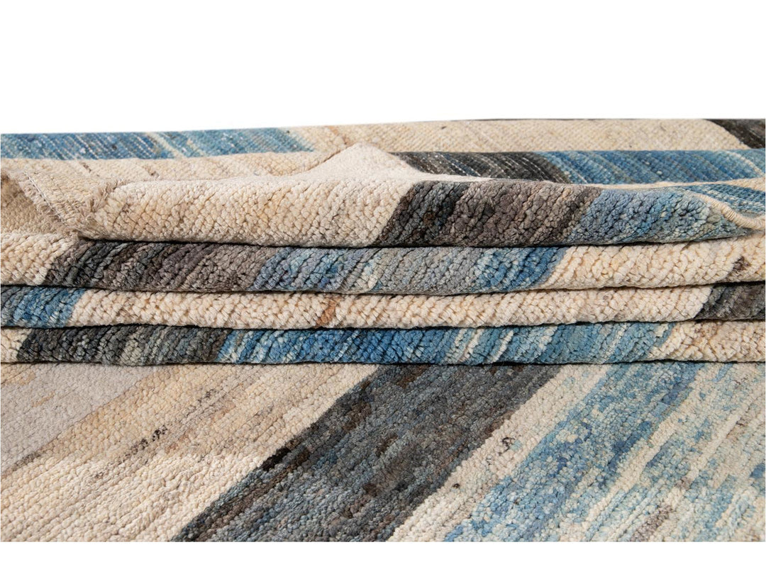 Modern Moroccan-Style Striped Wool Rug 8 X 10