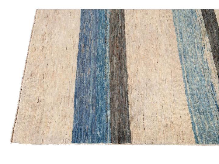 Modern Moroccan-Style Striped Wool Rug 8 X 10