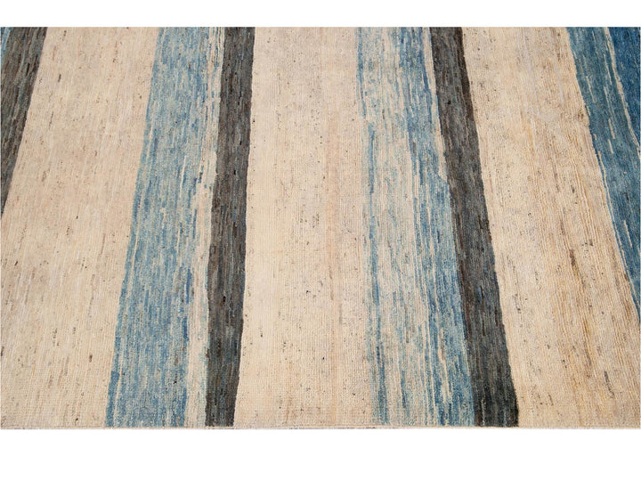 Modern Moroccan-Style Striped Wool Rug 8 X 10