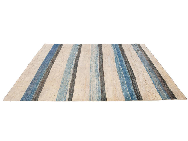 Modern Moroccan-Style Striped Wool Rug 8 X 10