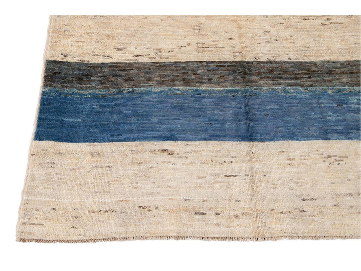 Modern Moroccan-Style Striped Wool Rug 8 X 10