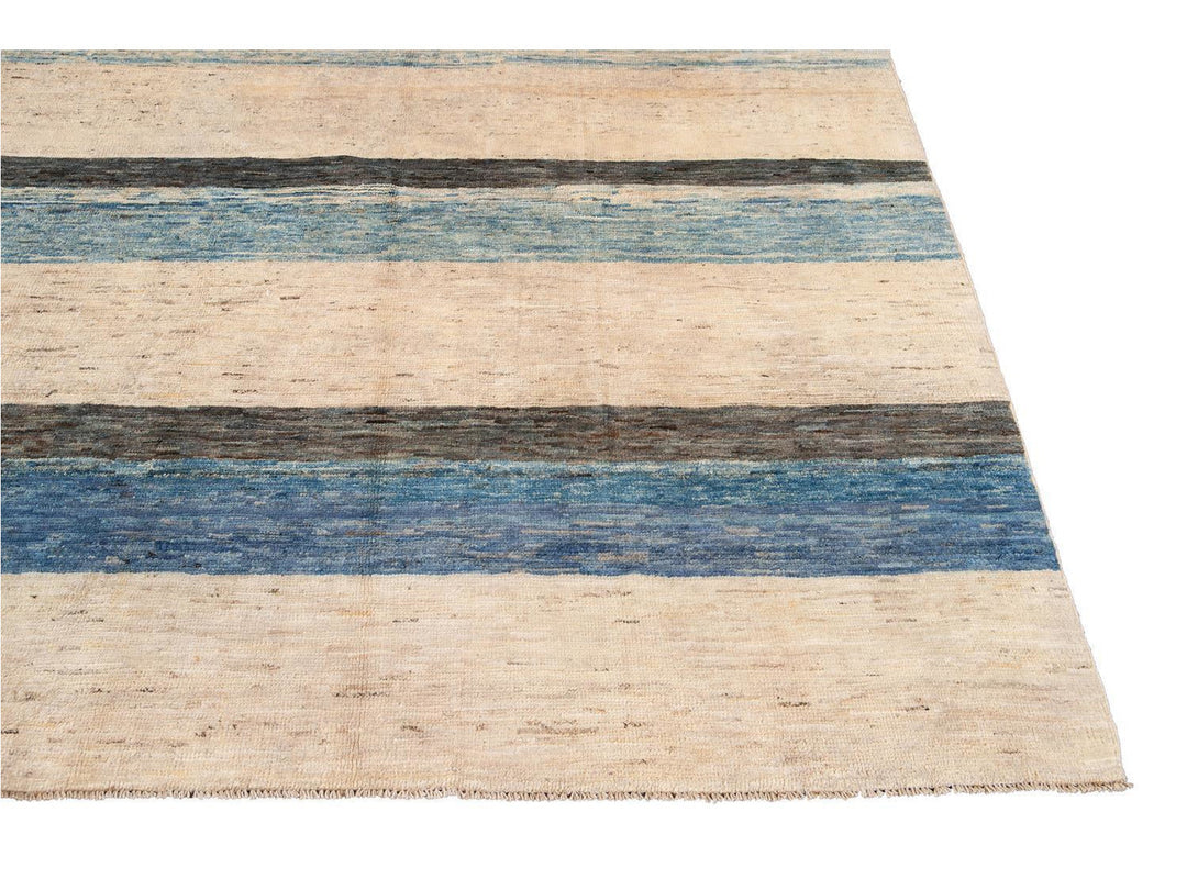 Modern Moroccan-Style Striped Wool Rug 8 X 10