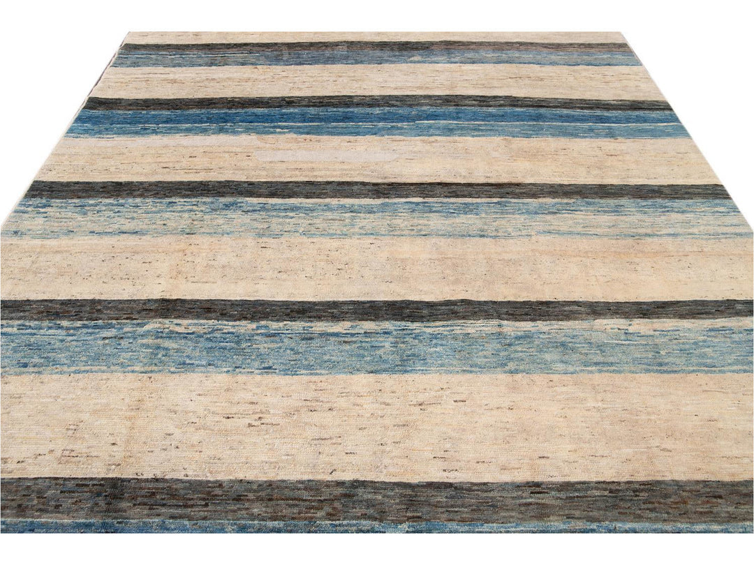 Modern Moroccan-Style Striped Wool Rug 8 X 10