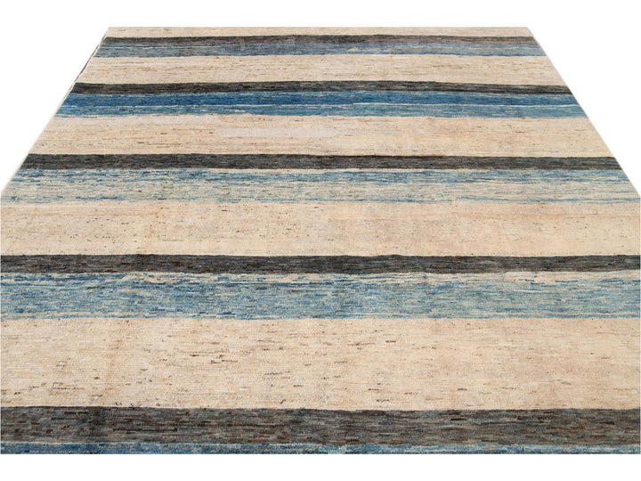 Modern Moroccan-Style Striped Wool Rug 8 X 10