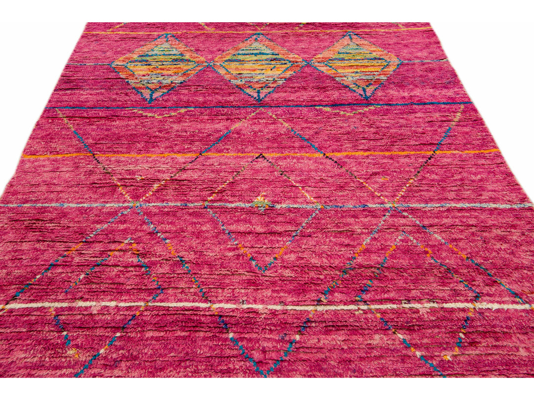 Modern Moroccan Style Pink Handmade Tribal Pattern Boho Wool Rug