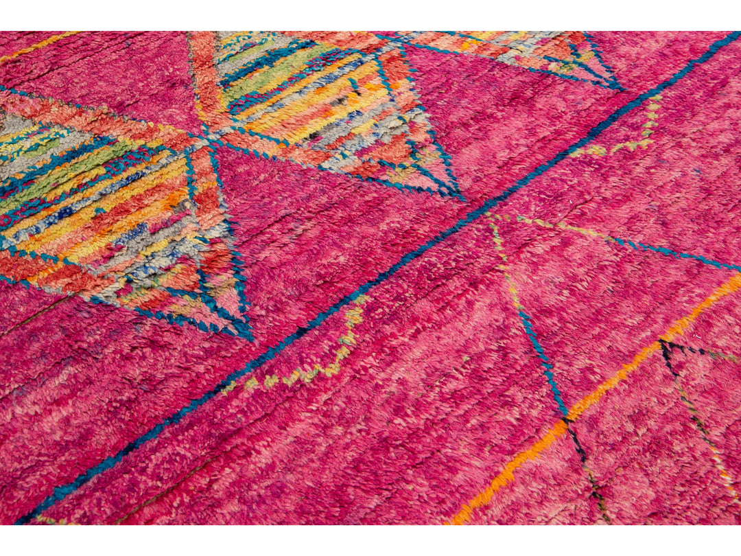 Modern Moroccan Style Pink Handmade Tribal Pattern Boho Wool Rug