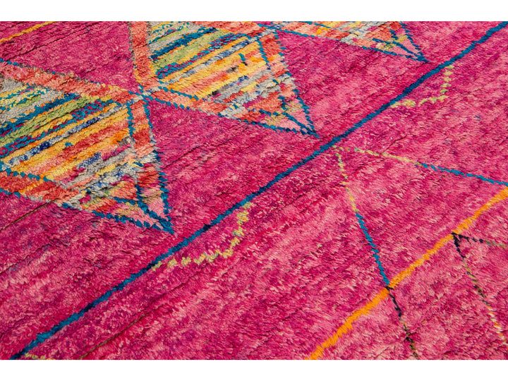 Modern Moroccan Style Pink Handmade Tribal Pattern Boho Wool Rug