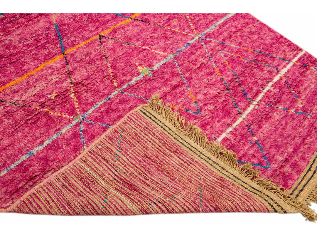 Modern Moroccan Style Pink Handmade Tribal Pattern Boho Wool Rug
