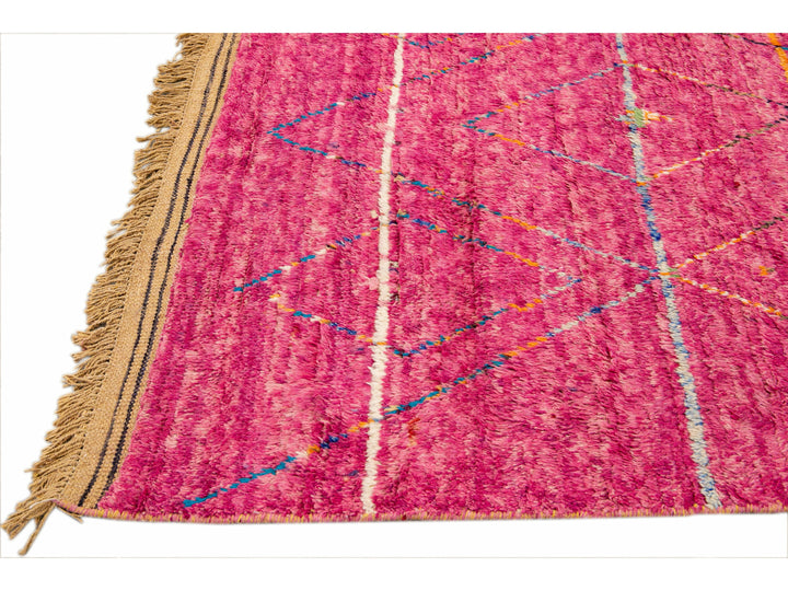 Modern Moroccan Style Pink Handmade Tribal Pattern Boho Wool Rug