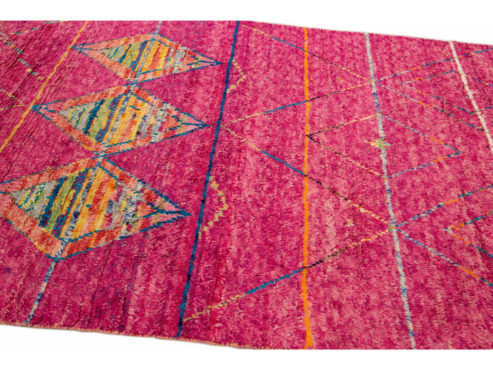 Modern Moroccan Style Pink Handmade Tribal Pattern Boho Wool Rug