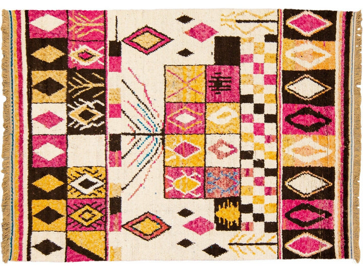 Modern Moroccan Style Handmade Boho Pattern Multicolor Wool Rug