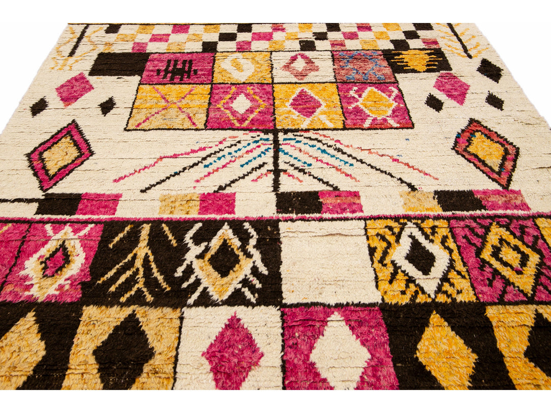 Modern Moroccan Style Handmade Boho Pattern Multicolor Wool Rug