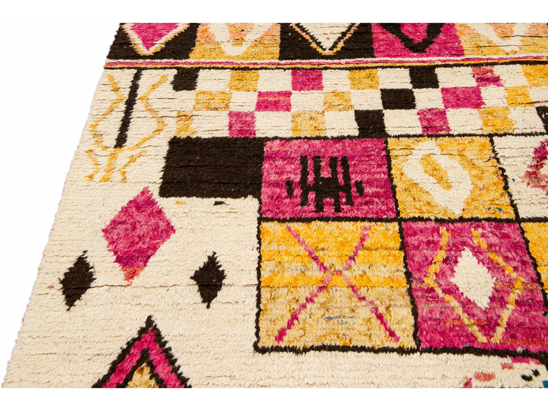 Modern Moroccan Style Handmade Boho Pattern Multicolor Wool Rug