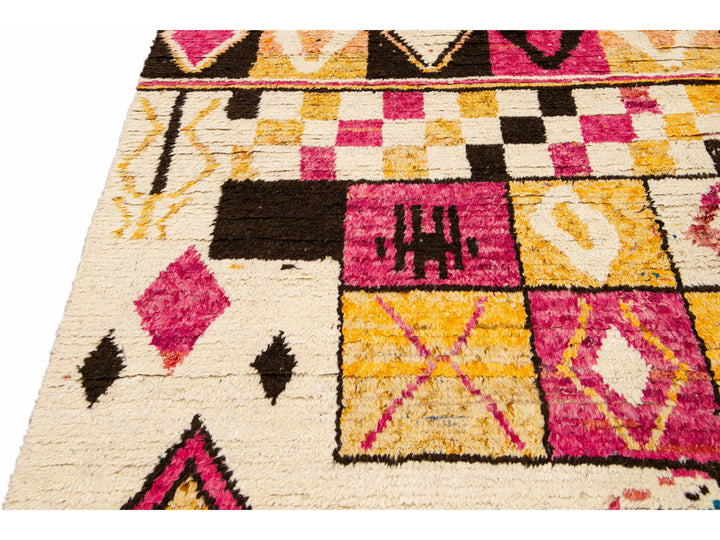 Modern Moroccan Style Handmade Boho Pattern Multicolor Wool Rug