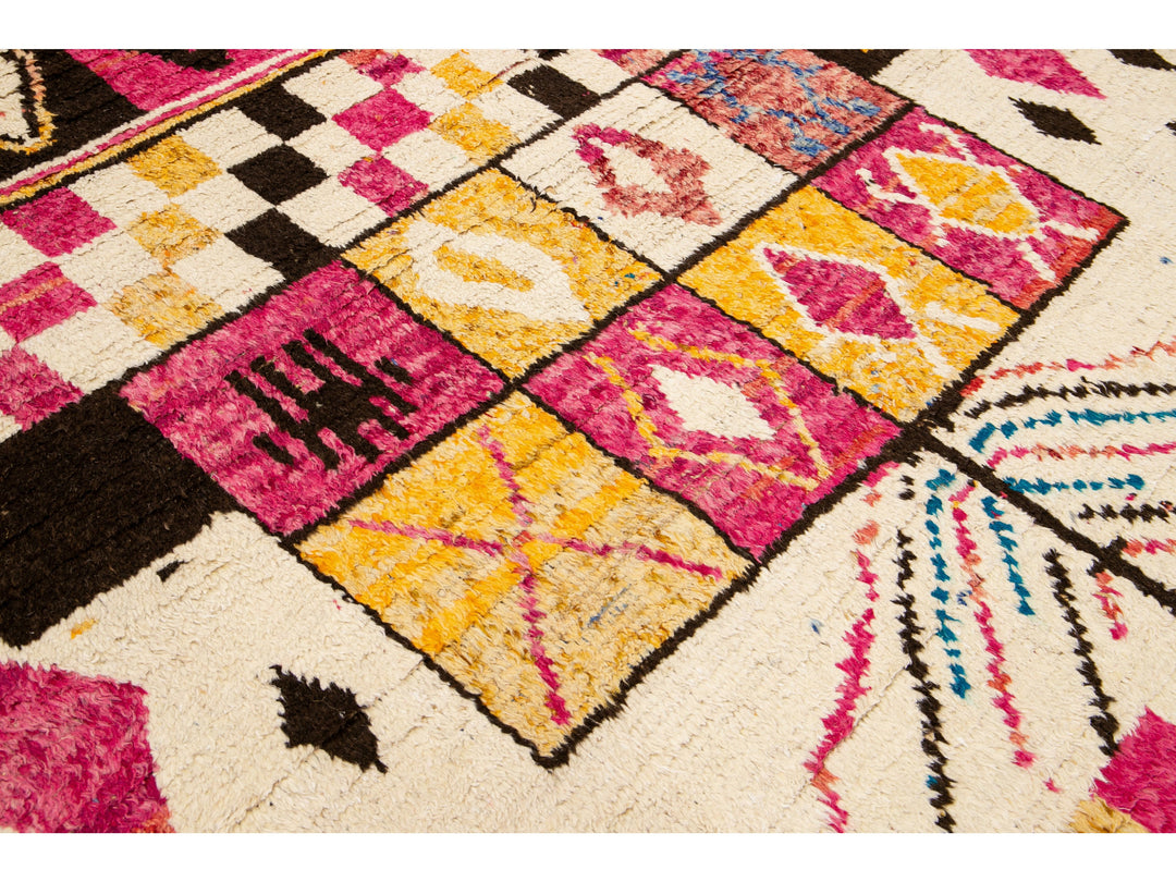 Modern Moroccan Style Handmade Boho Pattern Multicolor Wool Rug