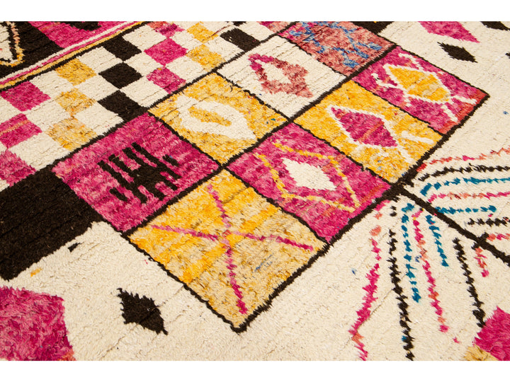 Modern Moroccan Style Handmade Boho Pattern Multicolor Wool Rug