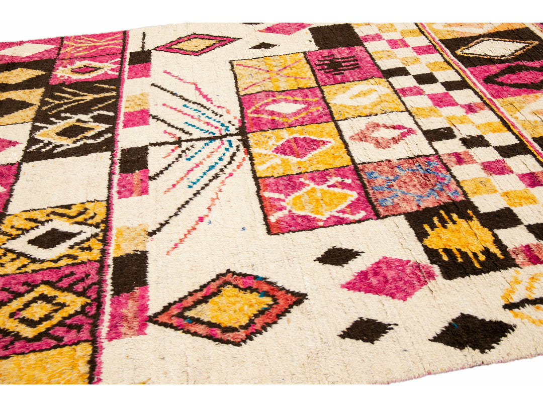 Modern Moroccan Style Handmade Boho Pattern Multicolor Wool Rug