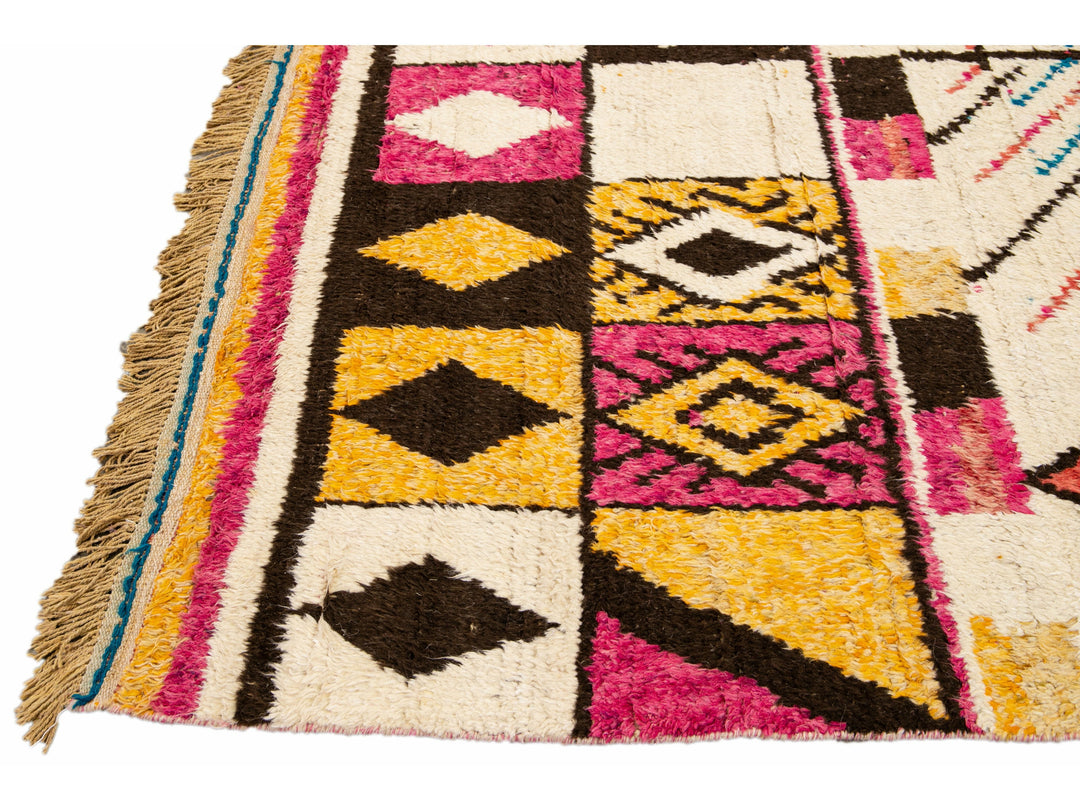Modern Moroccan Style Handmade Boho Pattern Multicolor Wool Rug
