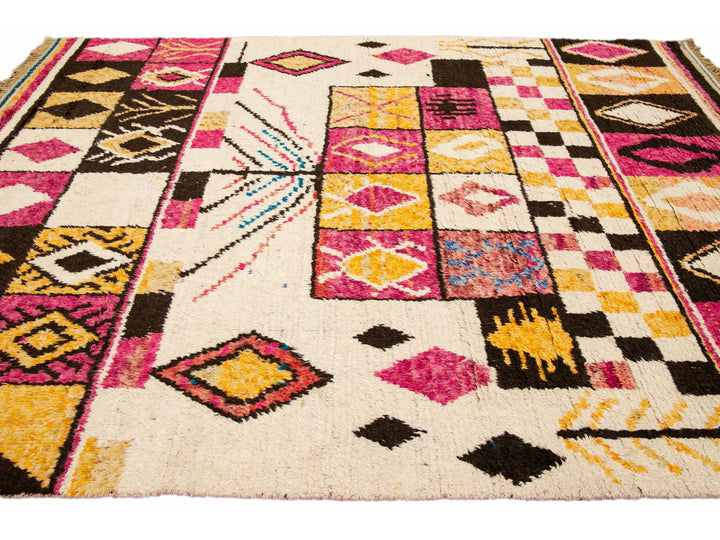 Modern Moroccan Style Handmade Boho Pattern Multicolor Wool Rug