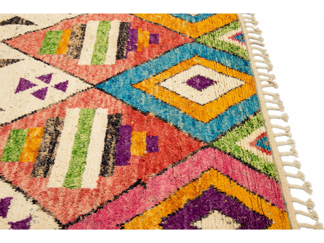 Modern Moroccan Style Handmade Multicolor Tribal Blue Boho Wool Rug