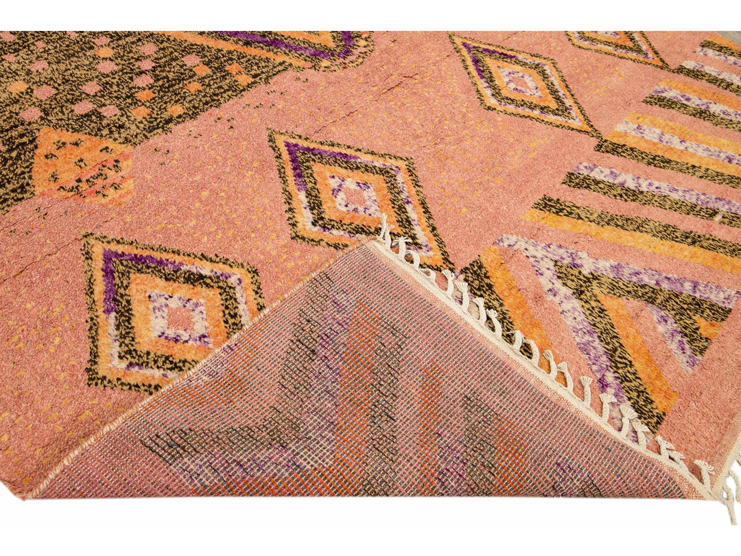 Modern Moroccan Style Handmade Geometric Designed Peach Boho Wool Rug