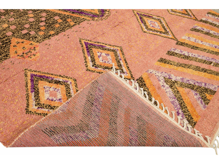Modern Moroccan Style Handmade Geometric Designed Peach Boho Wool Rug