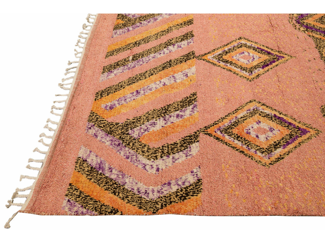 Modern Moroccan Style Handmade Geometric Designed Peach Boho Wool Rug