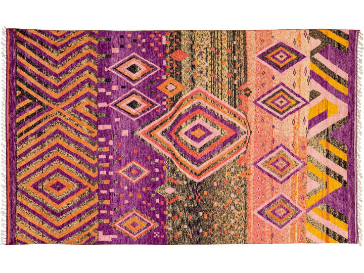 Modern Oversize Moroccan Style Handmade Purple and Peach Boho Designed Wool Rug