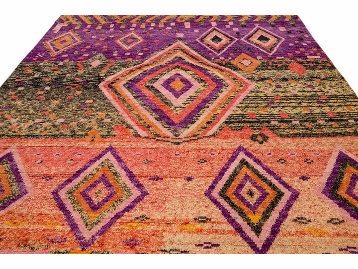 Modern Oversize Moroccan Style Handmade Purple and Peach Boho Designed Wool Rug