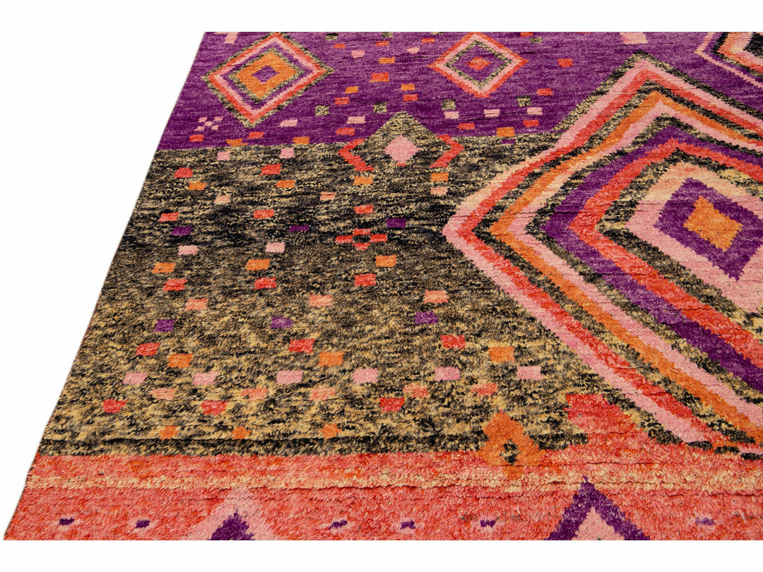 Modern Oversize Moroccan Style Handmade Purple and Peach Boho Designed Wool Rug