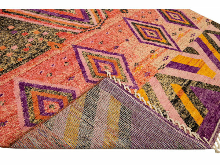 Modern Oversize Moroccan Style Handmade Purple and Peach Boho Designed Wool Rug